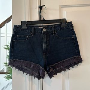 Free People Dark Blue Jean Shorts with Lace Trim